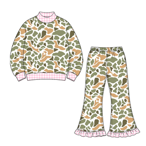 Customize kids Girls <b>Camo</b> Print 2Pcs Casual Sets Long Sleeve Mock Neck <b>Top</b> Pants with Pink Gingham Trim Boutique Autumn Outfits - Product Image 6