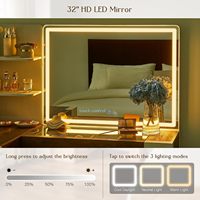 Bureau de toilette en L blanc avec plateau en verre, tiroir et miroir LED, station de charge intégrée et armoire de rangement pour la vente en gros