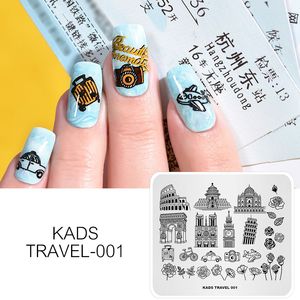 Plaques de tamponnage pour ongles KADS sur le thème du voyage, en acier inoxydable, pochoirs pour nail art, outil de conception de manucure, 15 motifs - Product Image 1