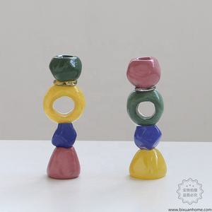 Portavelas <span class=keywords><strong>de</strong></span> Cristal Artístico Soplado a Mano Bixuan, Diseño <span class=keywords><strong>de</strong></span> Guijarros Apilados, Color Opaco, Estilo Moderno Memphis Escultural - Product Image 5