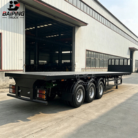 Semi-remorque plateau porte-conteneurs en acier à 3 essieux, remorque de transport de marchandises robuste avec train de roulement, capacité de charge maximale 50 T, qualité supérieure