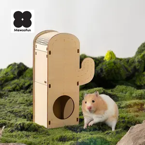 Mewofun Aksesori Rumah Hamster Hewan Kecil Lapisan Ganda Tersembunyi Rumah Hamster Kayu