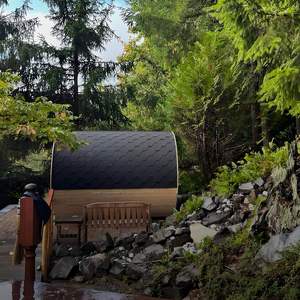 Estufa de sauna de madera en forma de barril de estilo finlandés para exteriores tradicional hecha en fábrica Hemlock de cedro rojo 9KW 12KW Opciones Vapor de pino - Product Image 5