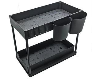 Supports de rangement pour la cuisine Organisateur de rangement <span class=keywords><strong>à</strong></span> 2 couches Noir coulissant sous l'évier Support de rangement extensible Séchoir <span class=keywords><strong>à</strong></span> <span class=keywords><strong>linge</strong></span> - Product Image 5