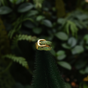 Fashion <b>Ring</b> 316L Stainless Steel PVD <b>Gold</b> Plating Green Stones Buckle Design - Product Image 3
