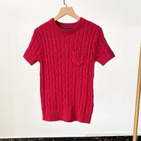 Top de Punto Casual de Manga Corta para Mujer, Primavera-Verano, con Diseño Bordado, Logotipo y Bolsillos, Top Elegante de Cuello Redondo