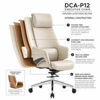 Chaise de bureau en cuir crème ivoire, dossier haut, pivotante, avec appui-tête et verrouillage d'inclinaison, pour bureau de direction