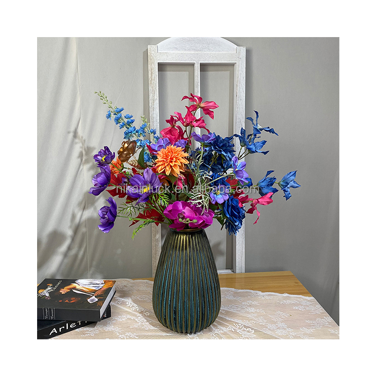 Bouquet de fleurs artificielles personnalisé thème minuit bleu violet et orange Bouquet de fleurs en soie multicolore pour la décoration de mariage