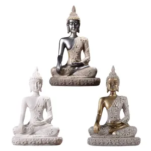 Sitting Sculpture Vintage Meditation Thailand Buddha Statue Home Decor Office Desk Aquarium Decorations