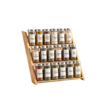 Étagère à épices pliable à trois niveaux en bambou pour rangement sur comptoir, avec design pliable et plateau de drainage