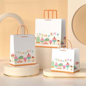 Bolsas de Papel Personalizadas con Cuadros Rojos para Regalos, Bolsas de Papel para Panaderías, Bolsas de Papel Kraft con Patrones Bonitos para Pastelerías - Product Image 1