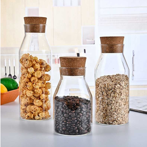 Conteneur en verre <span class=keywords><strong>de</strong></span> cuisine professionnel durable, <span class=keywords><strong>de</strong></span> grande taille, transparent, réutilisable, <span class=keywords><strong>de</strong></span> qualité alimentaire, en borosilicate, avec couvercles en liège - Product Image 1