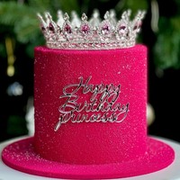 Alles Gute zum Geburtstag Prinzessin Königin Tortenaufsatz Gold Silber Acryl Geburtstags-Cupcake-Topper für Geburtstagsparty Tortendekoration