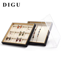 Plateaux de présentation pour bijoux en acrylique DIGU avec couvercle, organisateur de bijoux, plateau à bijoux en cuir crème avec couvercle, vente en gros