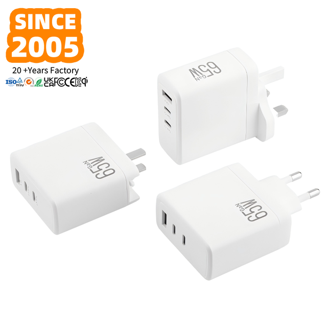 Factory Direct High Quality 65W GaN Fast Charger 3-Port USB C PD QC3.0 Adapter for iPhone Samsung MacBook US EU UK Plug