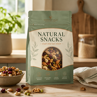 Sachet d'emballage alimentaire personnalisé imprimé, mat, avec fenêtre, fond plat, refermable, à fermeture éclair, pour snacks, scellé sur huit côtés