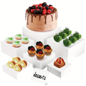 6 Soportes Blancos para Buffet, Exhibidores Acrílicos Blancos para <span class=keywords><strong>Bodas</strong></span>, Catering, Postres, Pasteles y Alimentos - Product Image 5