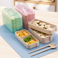 AHLE1129/2-lagige Japanische Plastik-Bento-Box für Mikrowellenerwärmung, Tragbare Lunchbox für Büroangestellte, Fettreduzierende Leichte Mahlzeit