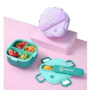 Dual-Tier Microwave Heatable Children's <strong>Lunch</strong> <strong>Box</strong> with Cartoon Character Embroidery Plastic Lid for Students - Product Image 1