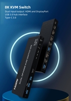 Conmutador KVM DP+HDMI 2x2 de 8K 60Hz para 2 PC y 2 Monitores con Controlador IR
