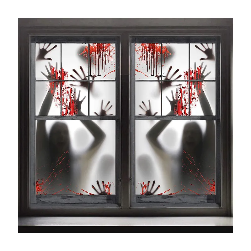 Large Plastic Zombie Shadow Blood Window Poster Scary Halloween Door Decoration Cover for Christmas Party Easter   Graduation