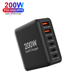 200W xách tay loại C sạc nhanh máy tính xách tay Sạc 6 cổng gan 200W 140W 100W 65W USB C Adapter 4 PD nhà máy QC 3.0 nhà sản xuất - Product Image 2