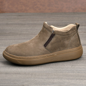 Chelsea Boots Men Genuine Leather <b>Round</b> Toe Slip On Ankle Height Plush Lining Rubber Outsole <b>Cushioned</b> Spring Casual Shoes - Product Image 3