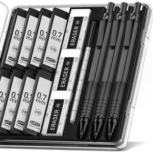Juego de lápices de grafito mecánico 3PCS Lápices de metal negro con agarre antideslizante Ideal para artistas Profesionales Maestros y estudiantes - Product Image 1