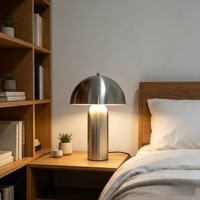 Lampe de table en métal en forme de champignon, nickel brossé, alimentation CA, lampe de chevet moderne pour chambre à coucher, salon, bureau à domicile, décoration