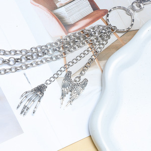 Cadena de cintura con colgante de mano de calavera y alas de ángel, de aleación de zinc, estilo Hip Hop de Halloween, cadena corporal de moda con múltiples bucles, blanco K - Product Image 4