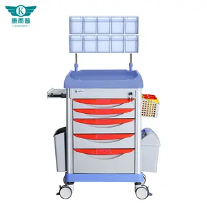 High Quality Professional ABS Hospital 3 Different Color Medical Emergency Five/Ten CLear Box Anesthesia Trolley