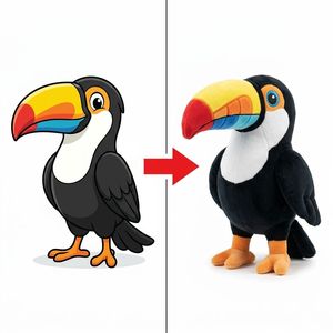 Peluche Personalizzato di <span class=keywords><strong>Tucano</strong></span> in Piedi, Uccello Tropicale Selvatico con Becco Gigante Multicolore, Design Cartoon - Product Image 1