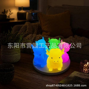 Highland Cow <b>Night</b> <b>Light</b> Resin Figurine Multicolored LED Tap Control Battery Powered Decor For Bedroom Or Kids Room - Product Image 2