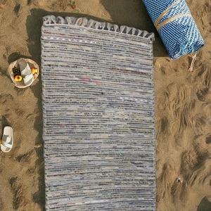 Woven Cotton Rug <b>Black</b> White Geometric Pattern Anti Slip Floor Mat for Adults Made In Bangladesh - Product Image 3