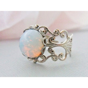 <b>Opal</b> <b>Ring</b> <b>Silver</b> Bezel Setting Floral Openwork Design Women's Jewelry Gift - Product Image 4