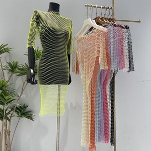 Plage vacances évider strass Internet célébrité cinquième robe résille vêtements pour femmes creux Sexy transparent robe de plage - Product Image 1
