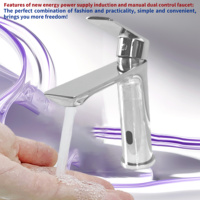 Nouvelle technologie d'économie d'énergie, ne nécessitant pas d'alimentation externe, robinet de lavabo à capteur tactile contemporain à trou unique pour salle de bain