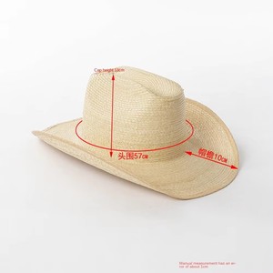 Sombrero de vaquero de paja de ala grande con protector solar para exteriores de hierba Natural Vintage personalizado sombrero de paja de hoja de palma tejido a mano - Product Image 3
