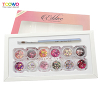 En gros 12 Couleurs Saint Valentin Nail Glitter Kit avec Pinceau Paillettes Professionnel pour Nail Art Salon DIY Cadeau Romantique