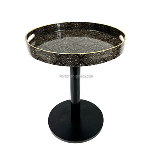Table ronde en <span class=keywords><strong>plastique</strong></span> noire sur piétement, table d'appoint décorative de luxe style Art Déco à motif losanges pour plateau de service - Product Image 4