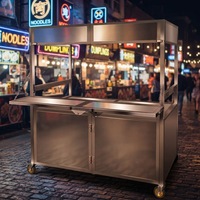Chariot de restauration pliable en acier inoxydable pour la vente au détail, idéal pour la plage et le marché – Remorque mobile pour grillades et snacks