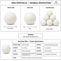 Boules de séchage en laine pour la lessive familiale, écologiques, réutilisables, adoucissant textile, réduisent l'électricité statique, pour poils d'animaux, lot de 6, laine naturelle