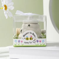 Pot à miel en céramique Bee Happy avec cuillère, pot à miel avec emballage exquis pour mariage, fête prénuptiale, fête de naissance, cadeau de fête