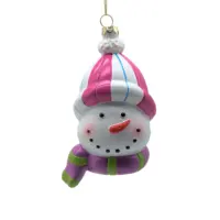 Ornamento de árvore de natal, ornamento de suspensão de plástico rosa de boneco de neve para feriado natal