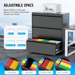 Archivador Metálico Móvil de 3 Cajones con Cerradura, Diseño Lateral Negro, Resistente al Fuego y Ecológico, para Oficina en Casa, Tamaños Carta/Legal/F4/A4 - Product Image 5
