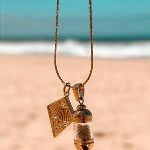 Kalung liontin kaca pasir <span class=keywords><strong>Titanium</strong></span> berlapis emas 18K seri gaya pantai <span class=keywords><strong>Hawaii</strong></span> Musim Panas 2025 - Product Image 2