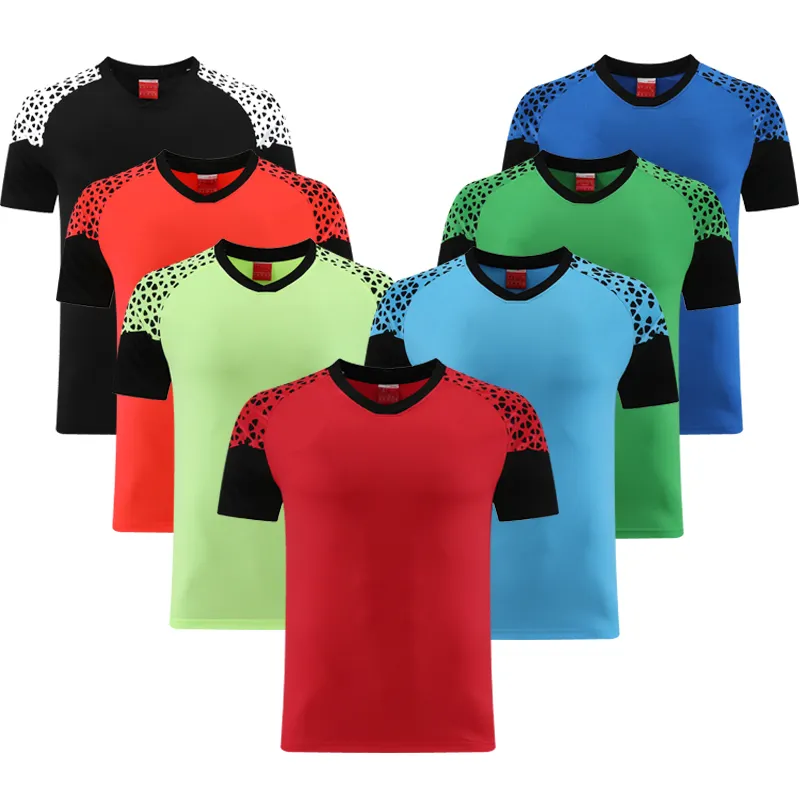 Camiseta 100% poliéster de manga curta masculina, camiseta de futebol de secagem rápida para corrida, roupa esportiva respirável