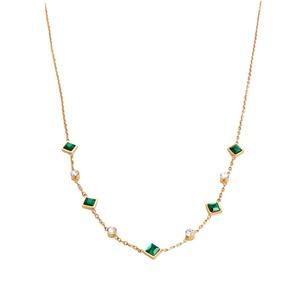 Collar de Acero Inoxidable con Baño de Oro de 18K, Diseño Geométrico con Esmeralda Cuadrada y Circonita, Cadena para Clavícula, Joyería para Uso Diario - Product Image 5