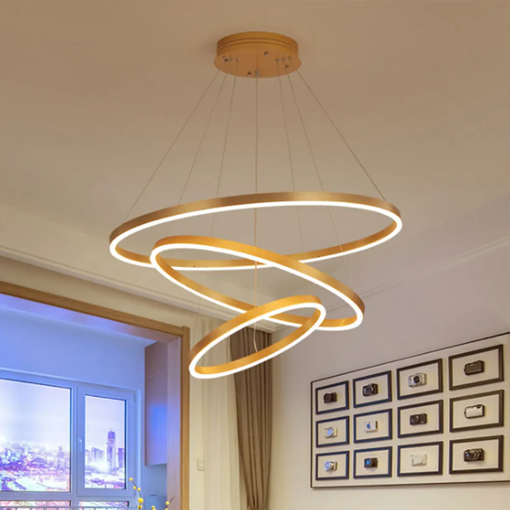Lampada a sospensione lineare moderna del cerchio del soggiorno del Led nuovo anello di Design lampadario rotondo lampada a sospensione dell'ingresso dell'hotel
