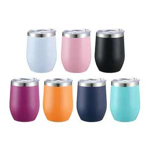 12oz Egg Shape Double Wall Stainless Steel Vacuum Cup Thermal Travel Coffee Wine Mug Insulated Wine Beer Coffee Tumbler With Lid